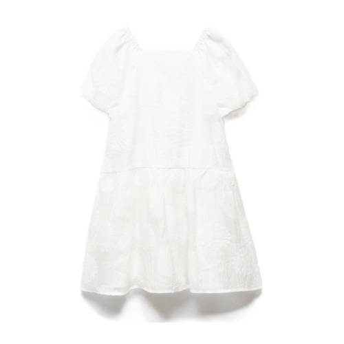 Mango Kids jurk wit Meisjes Polyamide Vierkante hals Effen 116