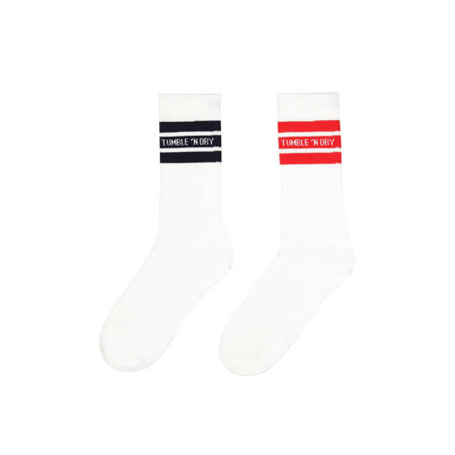 Tumble 'n Dry sokken - set van 2 paar wit/rood/zwart met streep Jongens/Meisjes Stretchkatoen