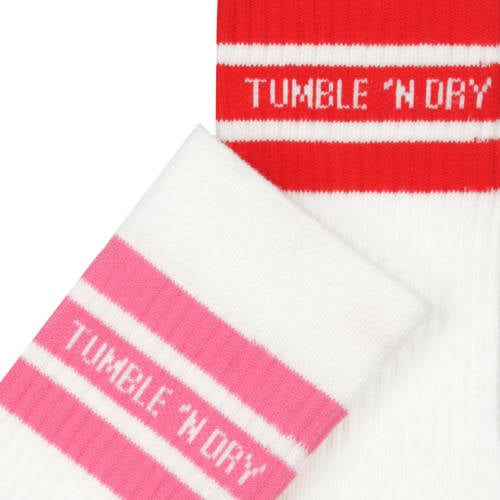 Tumble 'n Dry sokken set van 2 paar wit roze rood met streep Jongens Meisjes Stretchkatoen 31 34