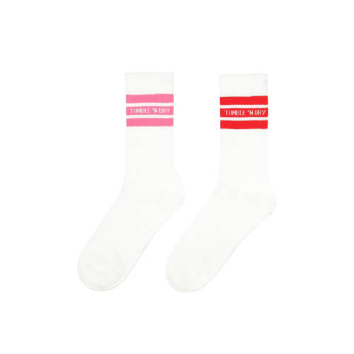 Tumble 'n Dry sokken - set van 2 paar wit/roze/rood met streep Jongens/Meisjes Stretchkatoen