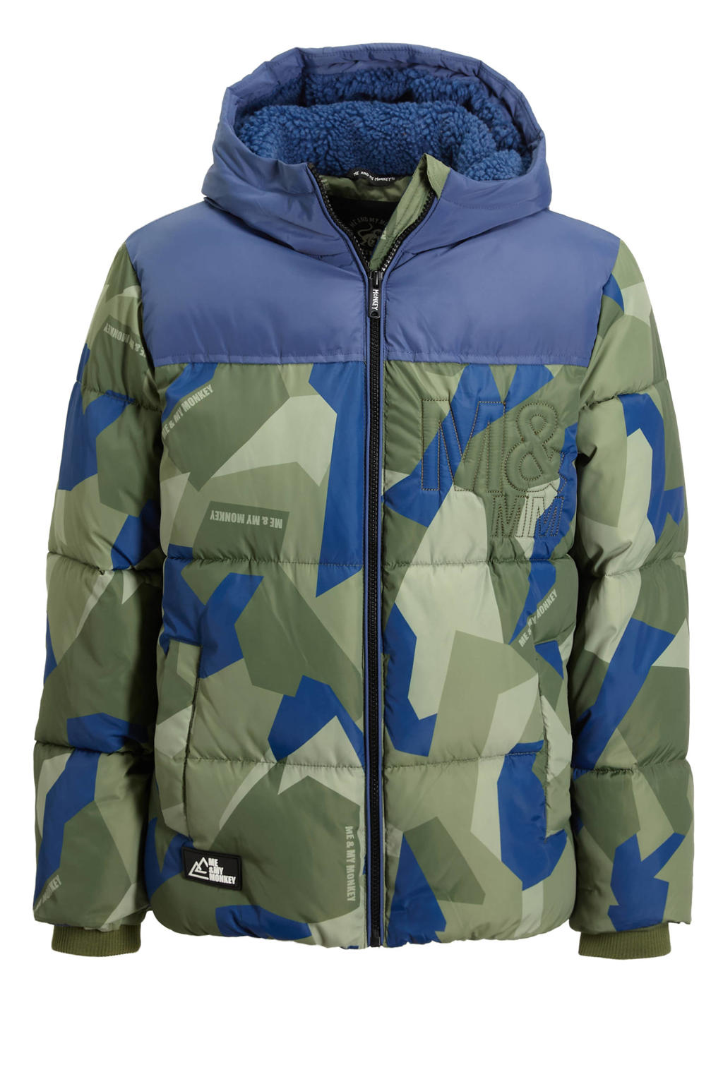 Groene jongens Me & My Monkey winterjas Ralf camouflage van polyester met lange mouwen, capuchon en ritssluiting
