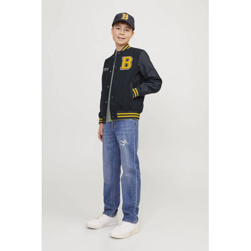 jack & jones JUNIOR bomberjack JORCOLLEGE met printopdruk donkerblauw Jas Jongens Polyester Ronde hals 128