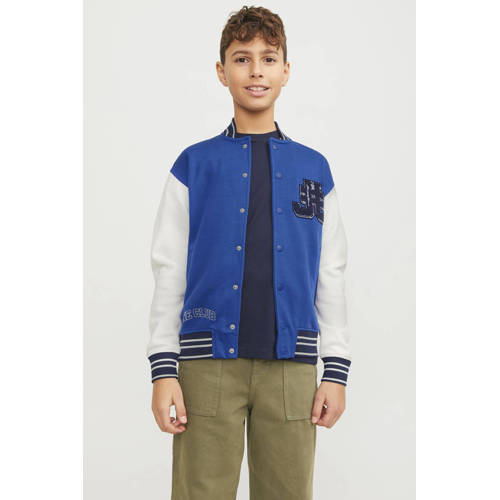 jack & jones JUNIOR sweatvest JORCOLE VARSITY hardblauw wit Meerkleurig 128