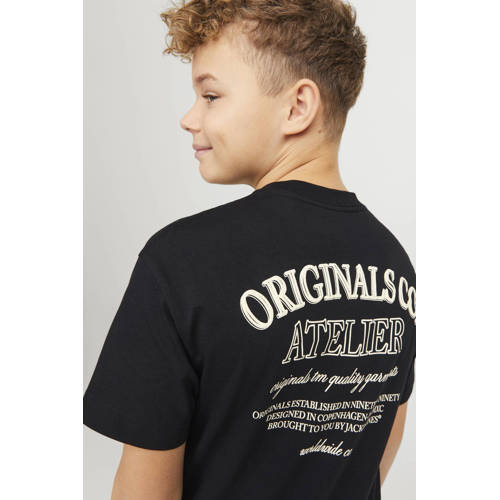 jack & jones JUNIOR T-shirt JORSANTORINI met backprint zwart Jongens Katoen Ronde hals 140