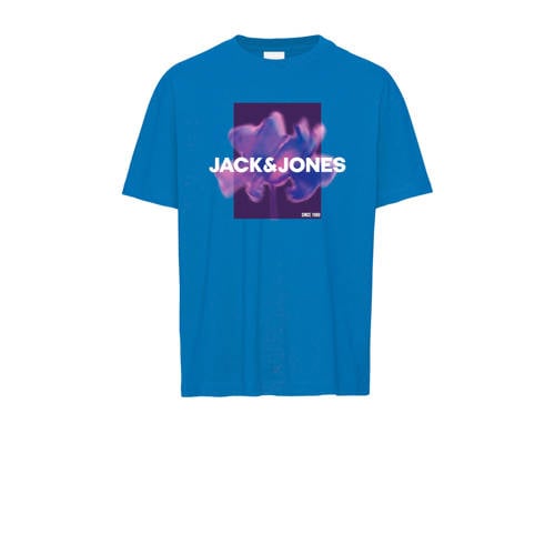JACK & JONES JUNIOR T-shirt JCOFLORALS met printopdruk hardblauw Jongens Katoen Ronde hals