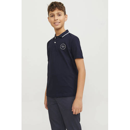 Jack & jones JUNIOR polo JPRBLUSHIELD met printopdruk marine Blauw Jongens Katoen Polokraag 128