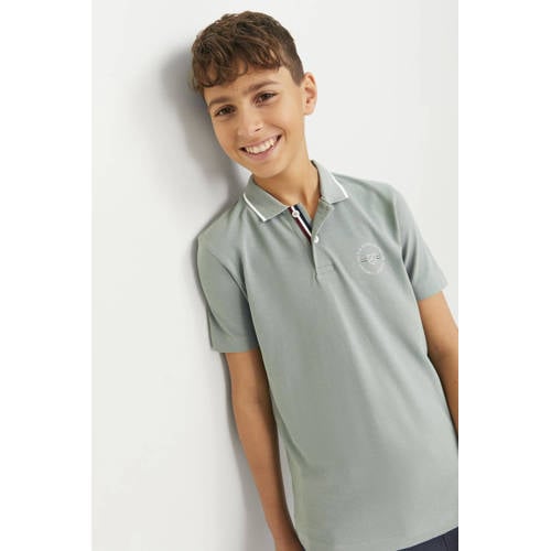 jack & jones JUNIOR polo JPRBLUSHIELD met printopdruk zachtgroen Jongens Katoen Polokraag 128