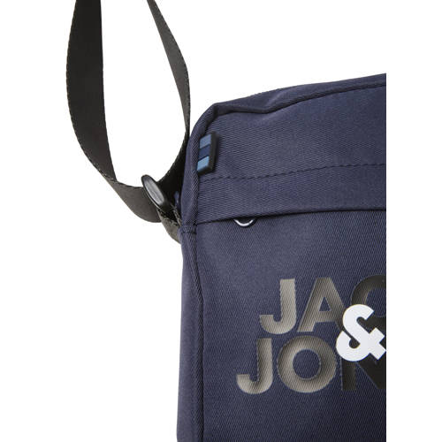 jack & jones JUNIOR tas JACADRIAN met logoprint donkerblauw Jongens Polyester