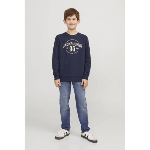 jack & jones JUNIOR sweater JJMINDS met logo donkerblauw Logo 116