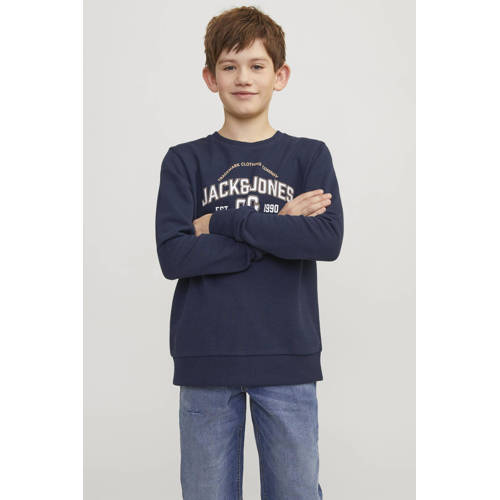 jack & jones JUNIOR sweater JJMINDS met logo donkerblauw Logo 116