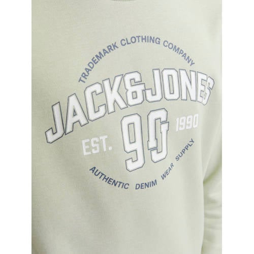 jack & jones JUNIOR sweater JJMINDS met logo licht saliegroen Logo 116