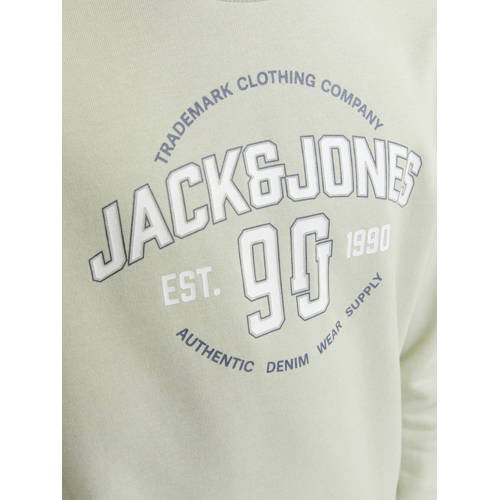 jack & jones JUNIOR sweater JJMINDS met logo licht saliegroen Logo 116