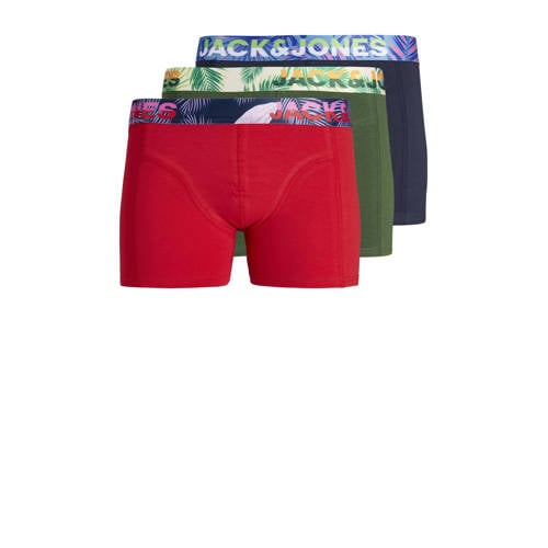JACK & JONES JUNIOR boxershort JACPAW - set van 3 rood/donkerblauw/groen Jongens Stretchkatoen