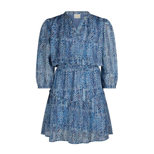 AI&KO jurk met dierenprint blauw Meisjes Polyester V-hals Dierenprint