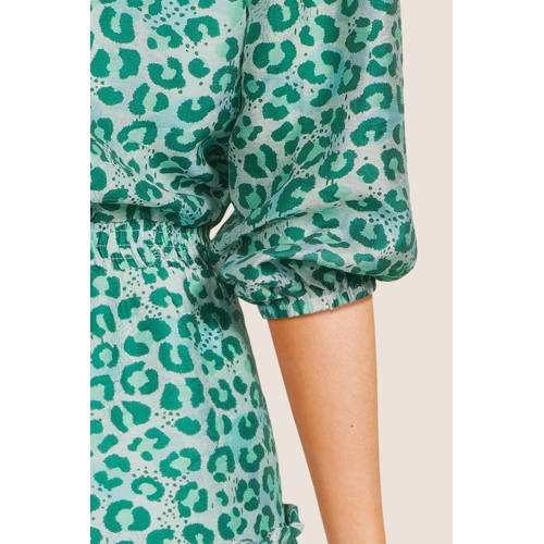 AI&KO jurk met dierenprint groen Meisjes Tencel Ronde hals Dierenprint 140
