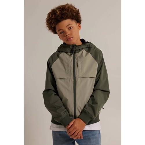 America Today zomerjas olijfgroen lichtgroen Jongens Polyester Capuchon 134 140