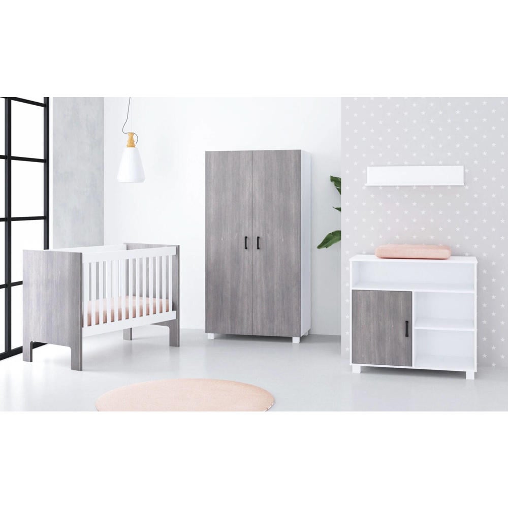 Cabino Babykamer Fresno White Grey (3-delig)