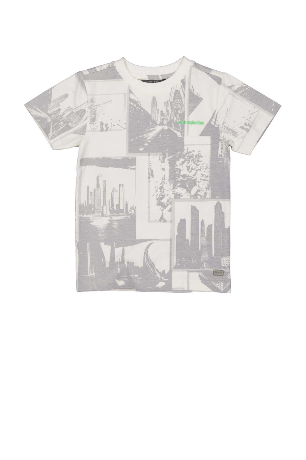 Grijze jongens Quapi T-shirt van stretchkatoen met korte mouwen en ronde hals