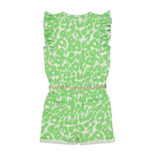 Quapi jumpsuit YASMIN met dierenprint lichtgroen wit Meisjes Stretchkatoen Ronde hals 98