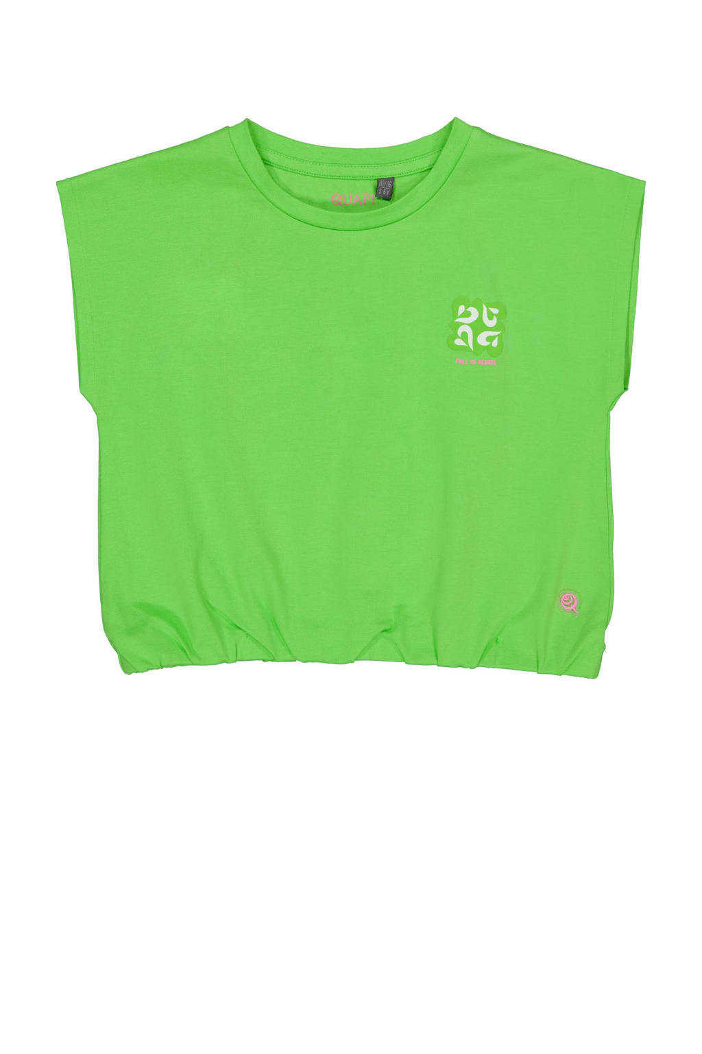 Groene meisjes Quapi T-shirt van stretchkatoen met effen, korte mouwen en ronde hals