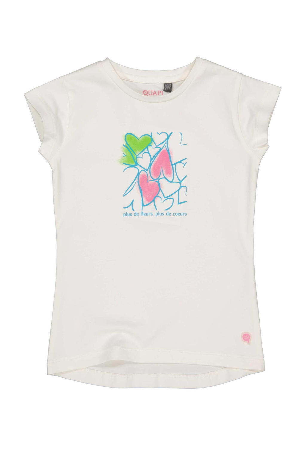 Ecru meisjes Quapi T-shirt van stretchkatoen met printopdruk, korte mouwen en ronde hals