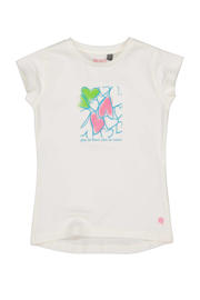 thumbnail: Ecru meisjes Quapi T-shirt van stretchkatoen met printopdruk, korte mouwen en ronde hals
