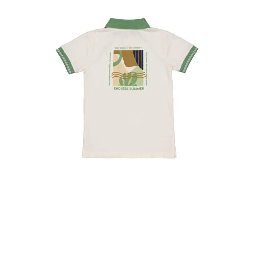 Quapi T-shirt BAUKE met backprint wit groen Jongens Katoen Polokraag Backprint 68
