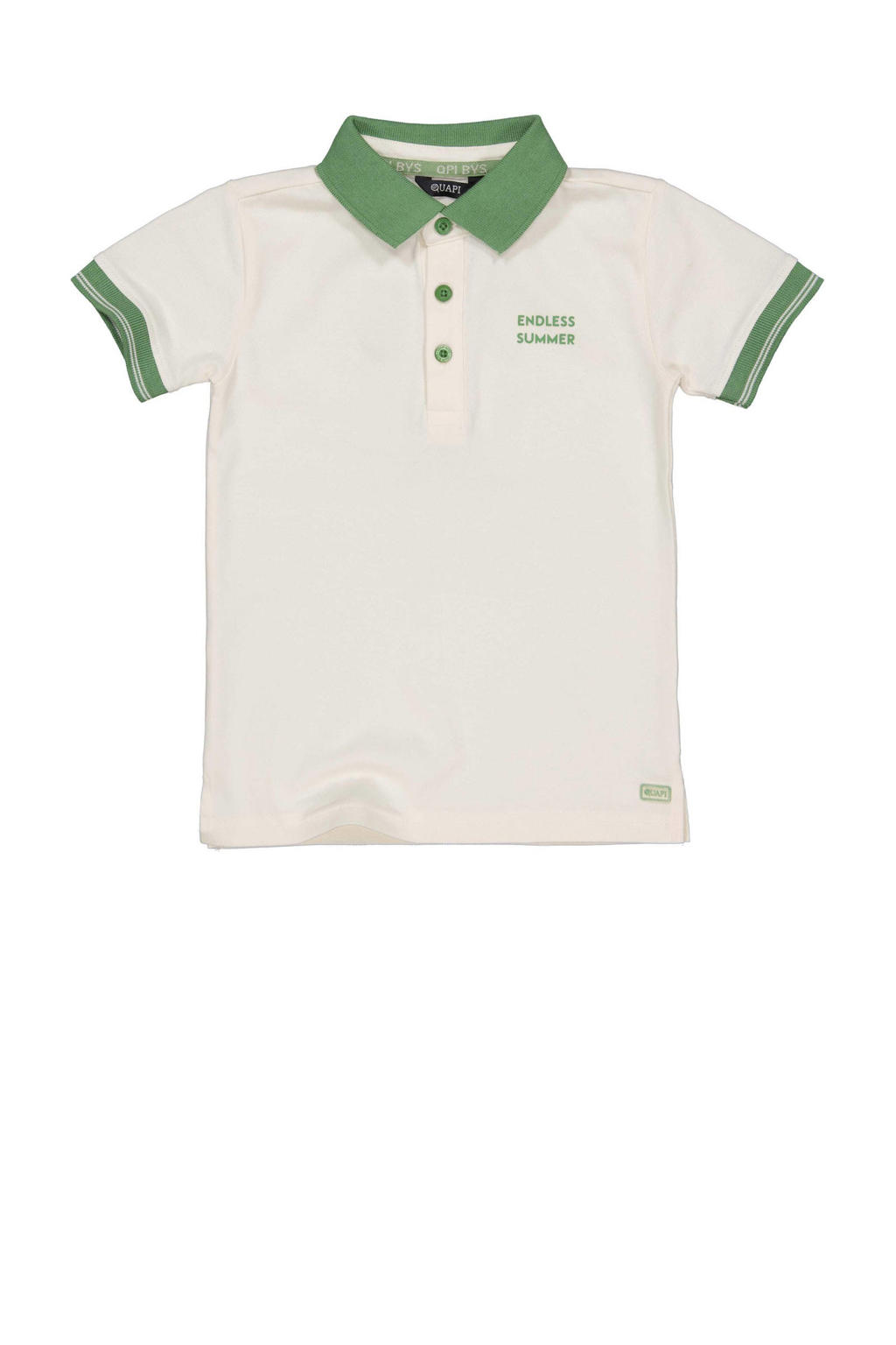 Wit en groene jongens Quapi T-shirt van katoen met backprint, korte mouwen, polo kraag en knoopsluiting