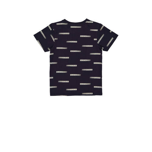 Quapi T-shirt BADR met tekst donkerblauw wit Jongens Katoen Ronde hals 68