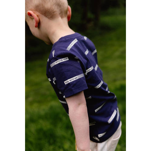 Quapi T-shirt BADR met tekst donkerblauw wit Jongens Katoen Ronde hals 110 116