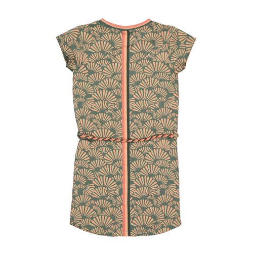 Quapi jurk BABET2 met all over print groen roze Meisjes Katoen Ronde hals 68