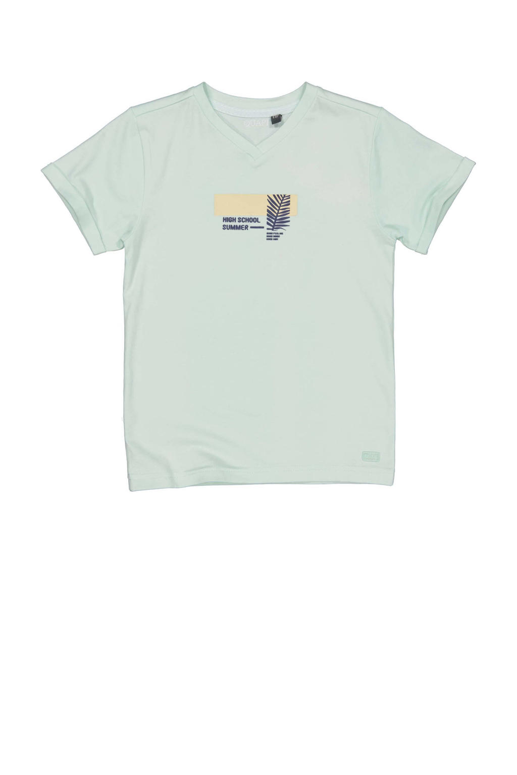 Blauwe jongens Quapi T-shirt van katoen met effen, korte mouwen, ronde hals en drukknoopsluiting