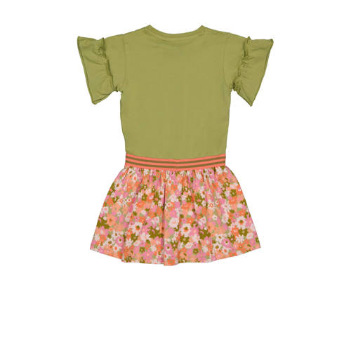 Quapi jurk BEATA groen oranje roze Meisjes Katoen Ronde hals Effen 68