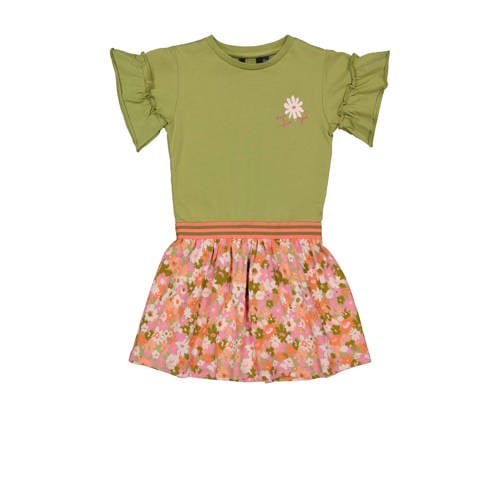 Quapi jurk BEATA groen/oranje/roze Meisjes Katoen Ronde hals Effen - 104