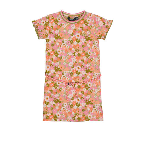 Quapi gebloemde T-shirtjurk BABETTE roze/oranje/groen Meisjes Katoen Ronde hals - 110/116