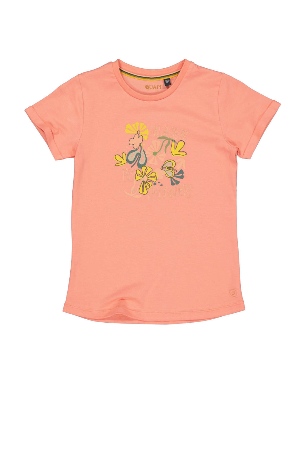 Rode meisjes Quapi T-shirt van katoen met printopdruk, korte mouwen, ronde hals en drukknoopsluiting