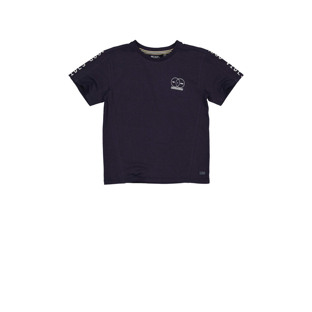 Blauw, donkerblauw en witte jongens Quapi T-shirt van katoen met effen, korte mouwen, ronde hals en drukknoopsluiting