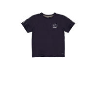 thumbnail: Blauw, donkerblauw en witte jongens Quapi T-shirt van katoen met effen, korte mouwen, ronde hals en drukknoopsluiting