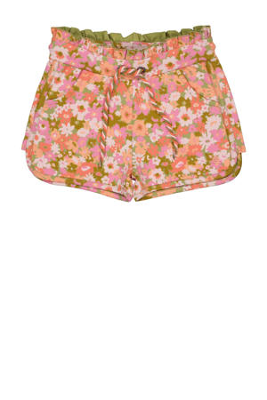 gebloemde regular fit casual short BRUNE groen/oranje/roze