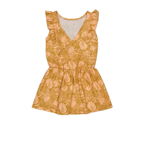Quapi jurk BEIKE met all over print okergeel lichtroze Meisjes Katoen V-hals 68