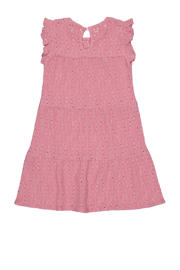 thumbnail: Roze meisjes Quapi trapeze jurk van polyester met effen, ronde hals en knoopsluiting