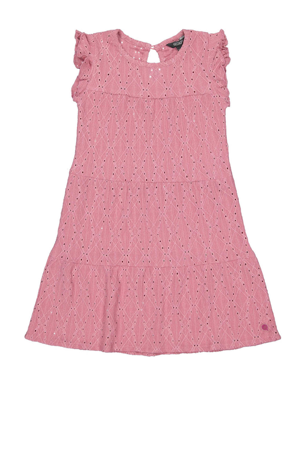 Roze meisjes Quapi trapeze jurk van polyester met effen, ronde hals en knoopsluiting
