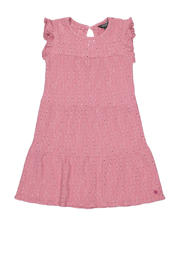 thumbnail: Roze meisjes Quapi trapeze jurk van polyester met effen, ronde hals en knoopsluiting
