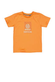 thumbnail: Oranje jongens Quapi T-shirt van katoen met effen, korte mouwen, ronde hals en drukknoopsluiting