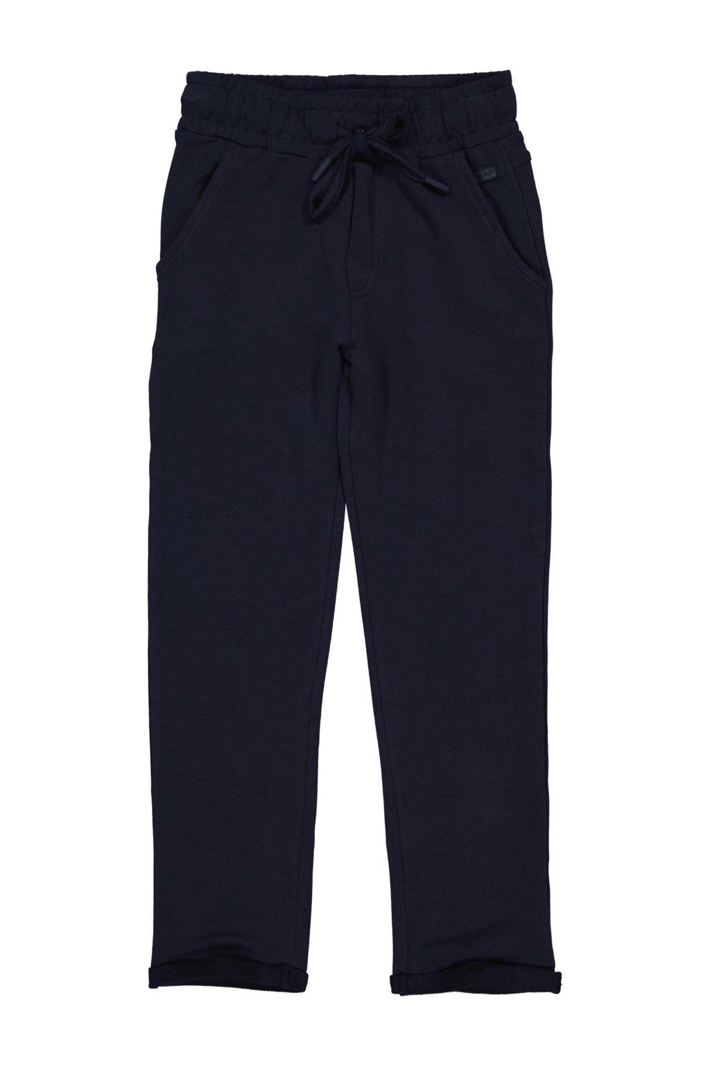 Blauwe jongens Quapi regular fit broek van katoen met elastische tailleband met koord en effen