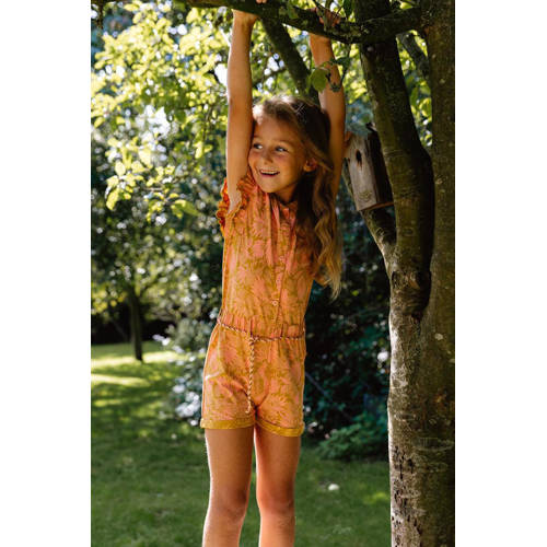 Quapi playsuit BELLE met all over print okergeel roze Meisjes Katoen Ronde hals 68