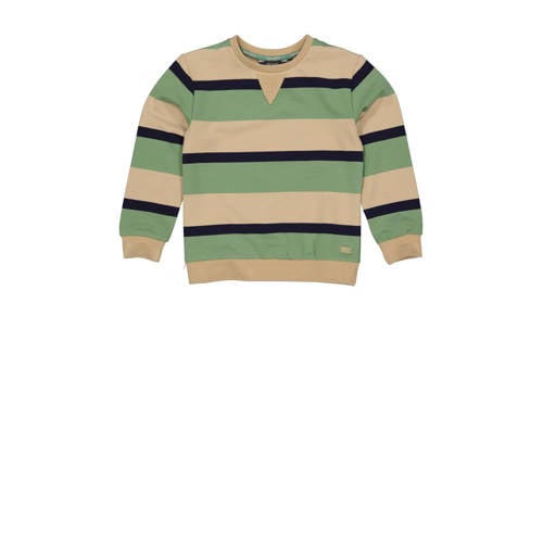 Quapi gestreepte sweater beige/groen/donkerblauw Jongens Katoen Ronde hals