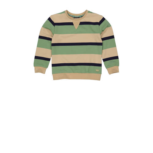 Quapi gestreepte sweater beige/groen/donkerblauw Jongens Katoen Ronde hals