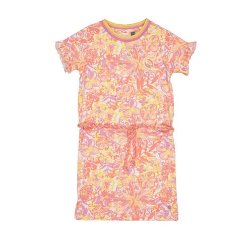 Quapi gebloemde T-shirtjurk BASIMA roze/wit/geel Meisjes Katoen Ronde hals