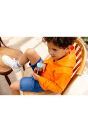 thumbnail: Medium blue denim jongens Quapi regular fit short blue van stretchdenim met knoopsluiting en effen